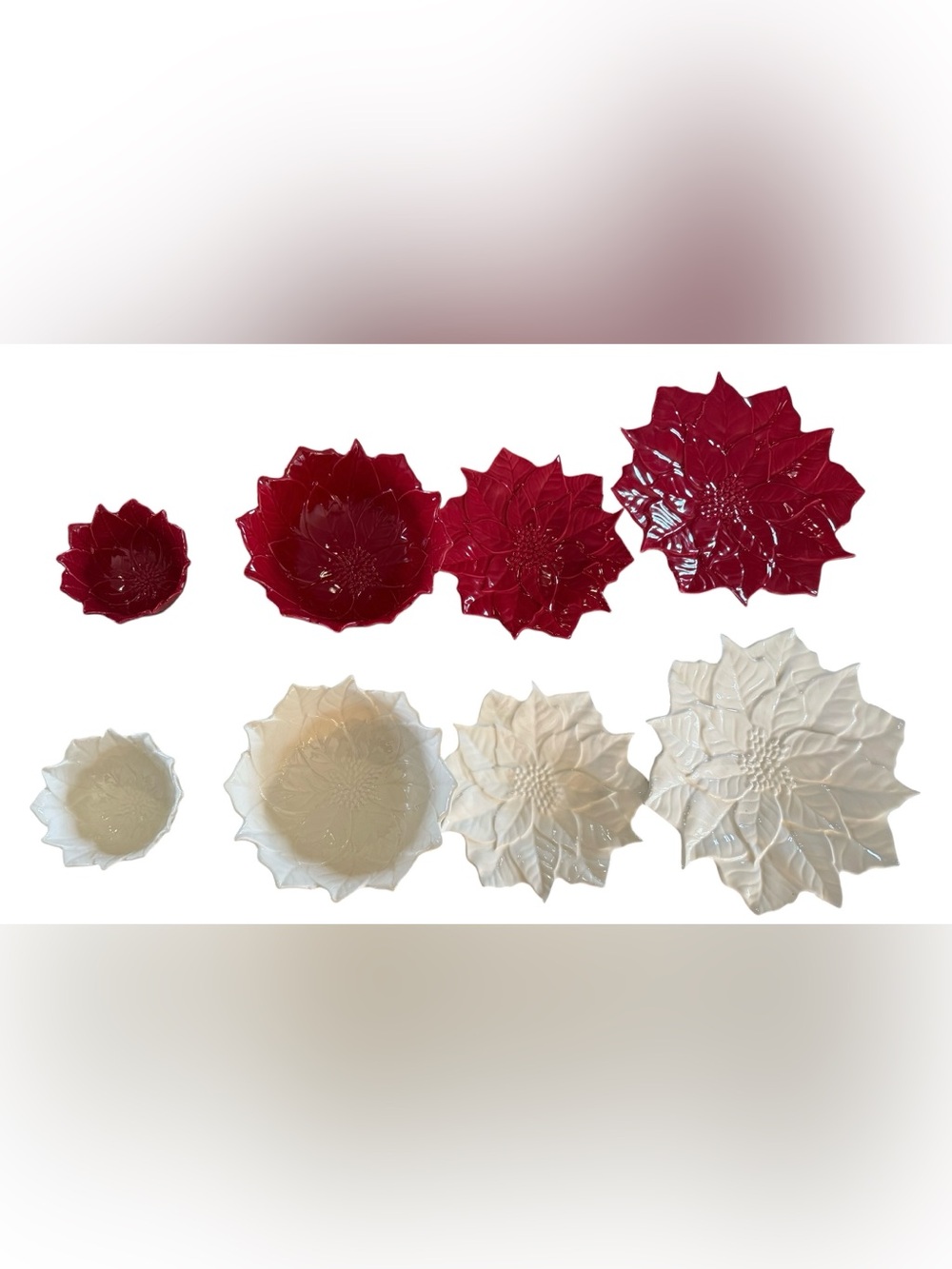 Andrea by Sadek Poinsettia Bowls Plates Red Ivory Christmas Set 8 New